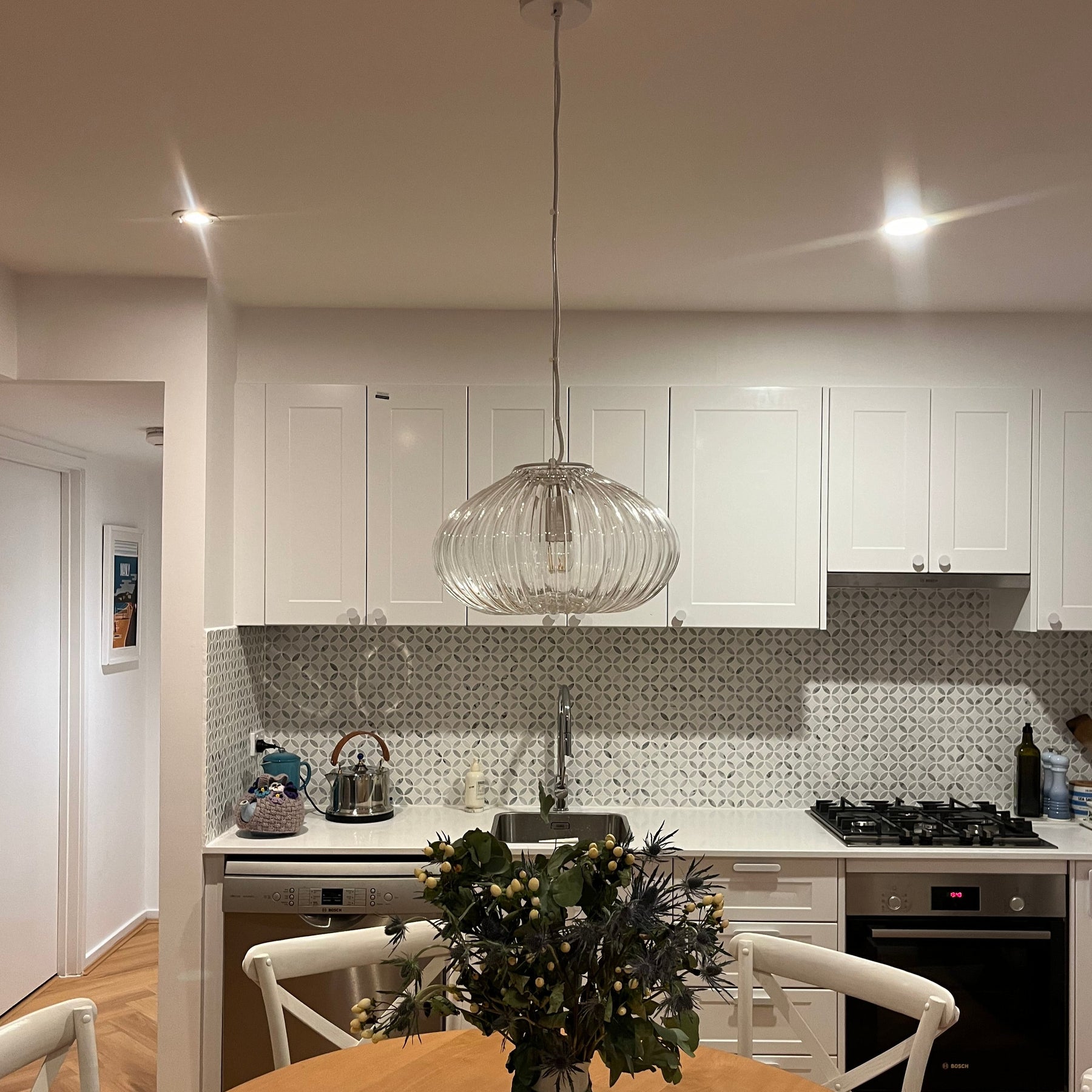 Zucca Clear Rippled Glass Pendant Lamp