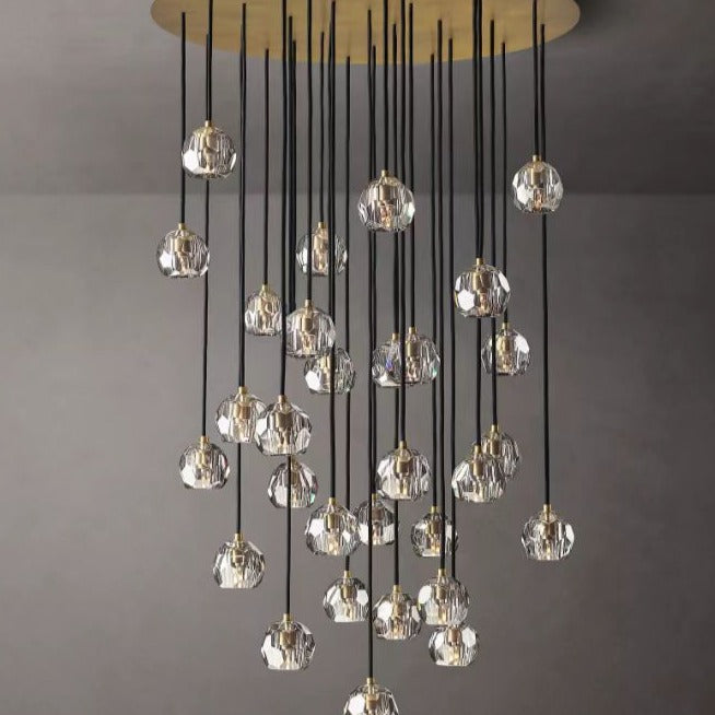 Howarth 10 Crystal Ball and Brass Cluster Pendant Chandelier