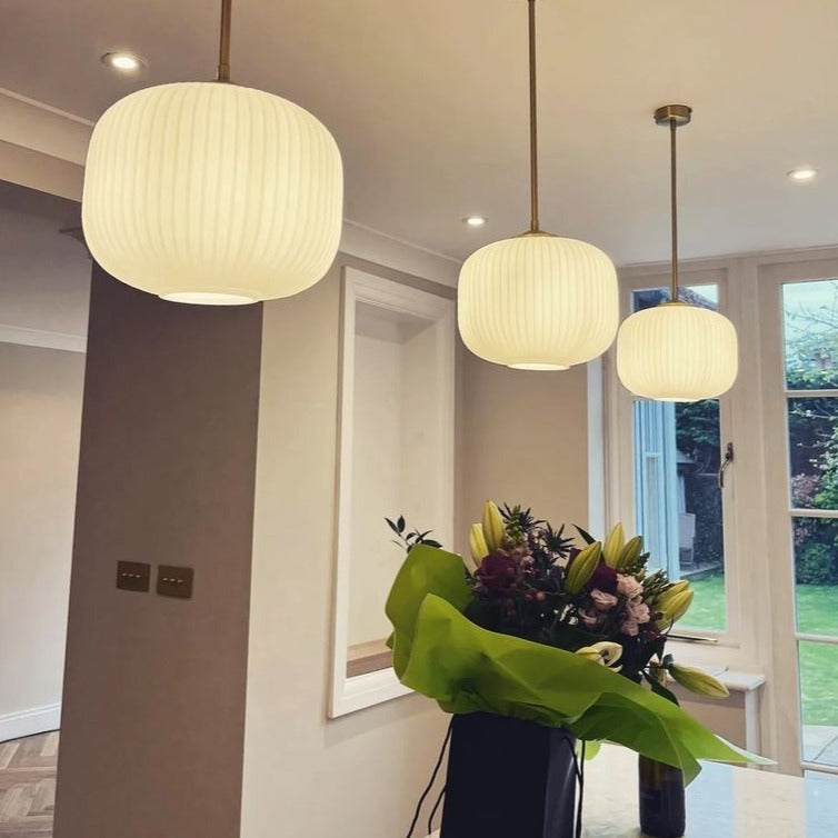 Ashter Hand-blown Lantern Pendant in Matte-white Opal Glass