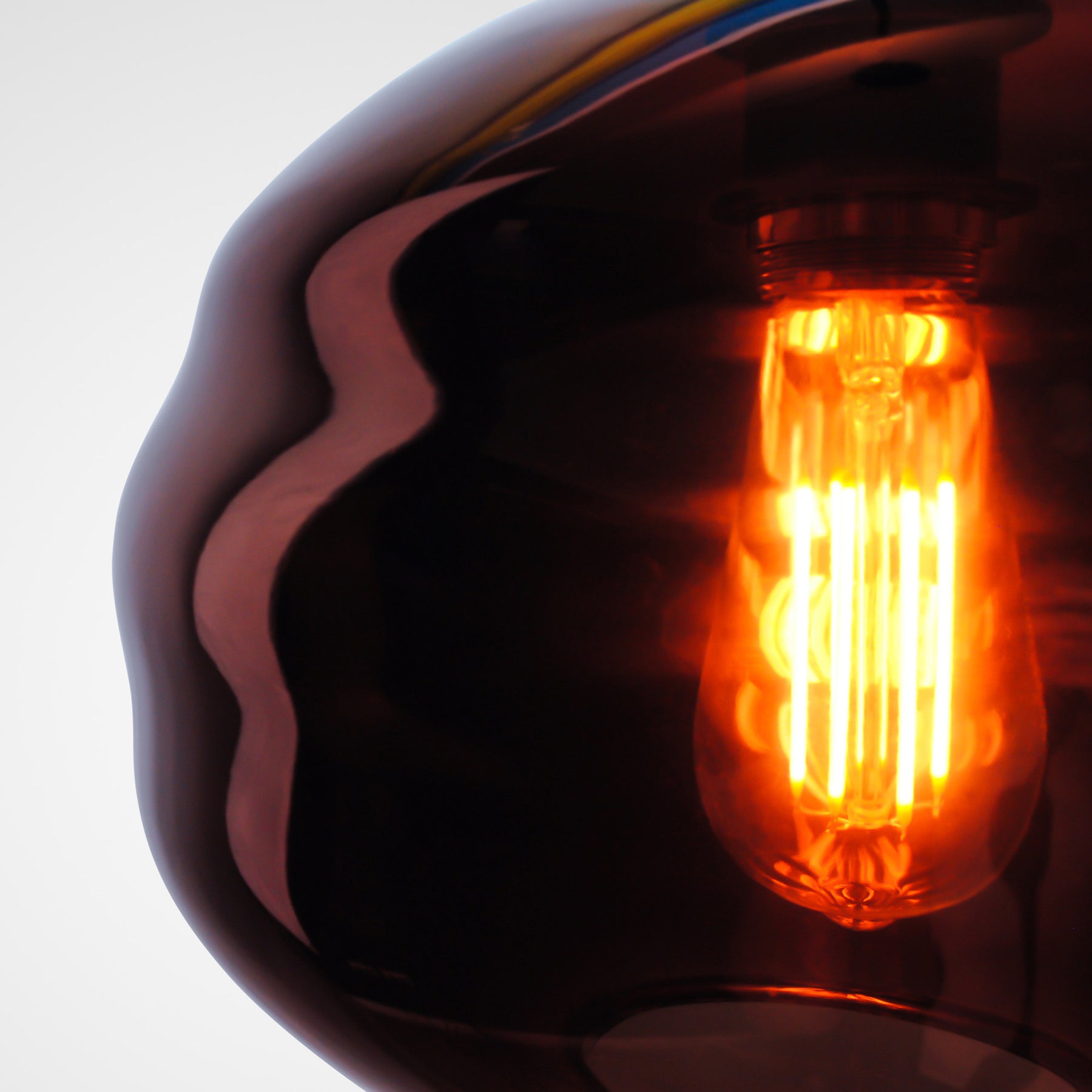 copper glass pendant light closeup