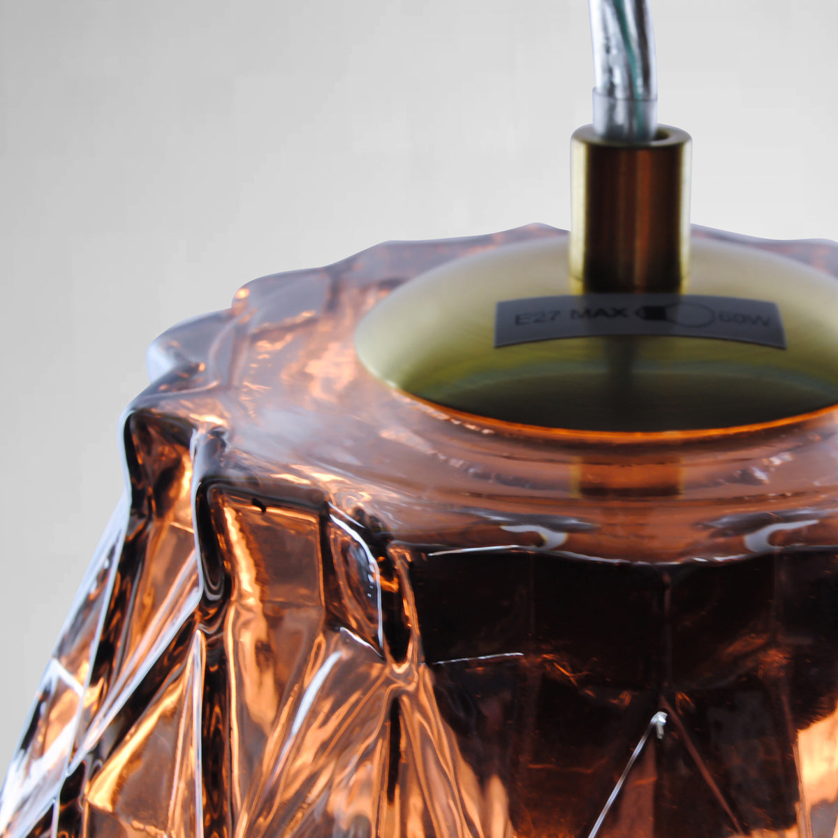 copper coloured cut glass pendant light top