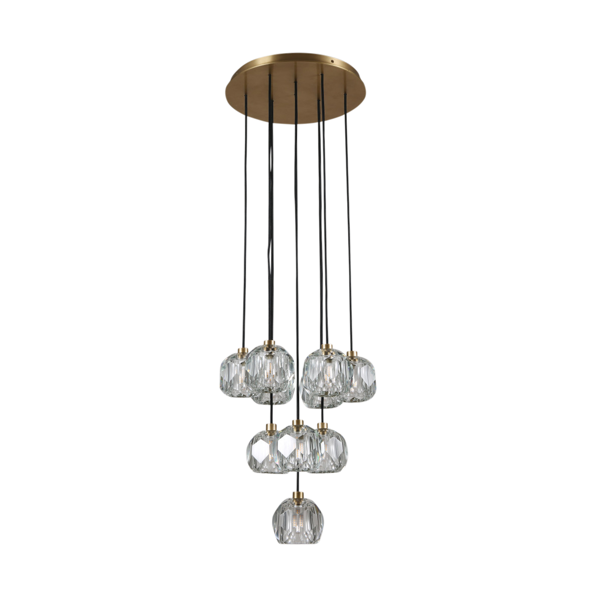 Howarth 10 Crystal Ball and Brass Cluster Pendant Chandelier