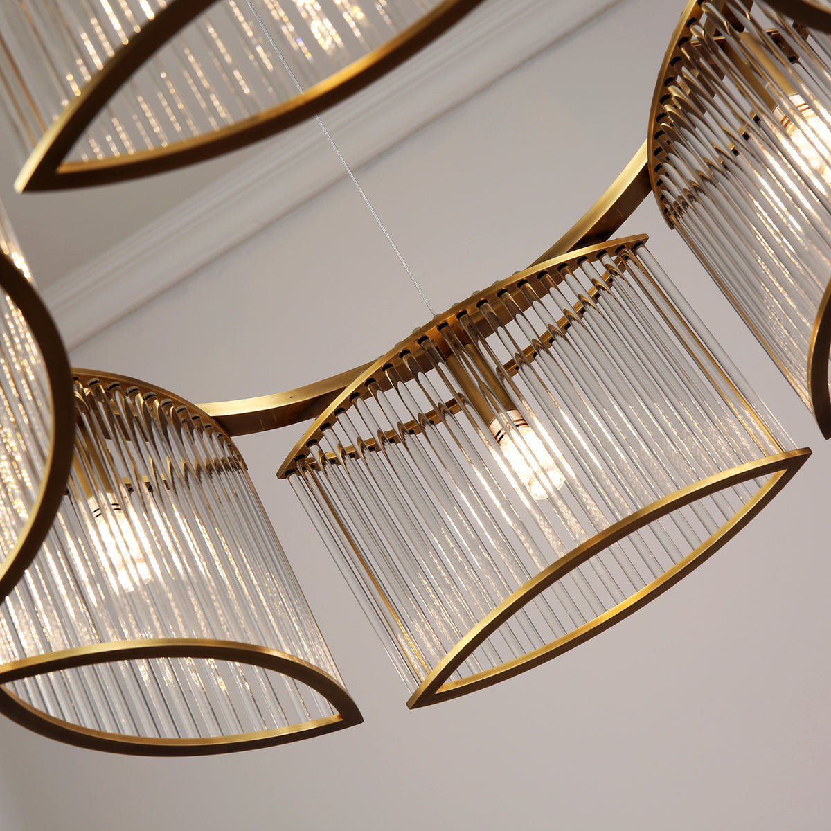 Glebe 6 Lamp Brass with Glass Rod Chandelier underside view