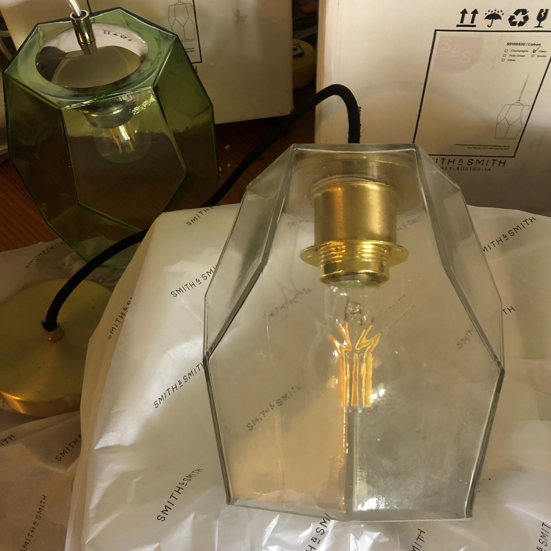Lisbon Hand-blown Pendant Lamp in Pale Green-Glass