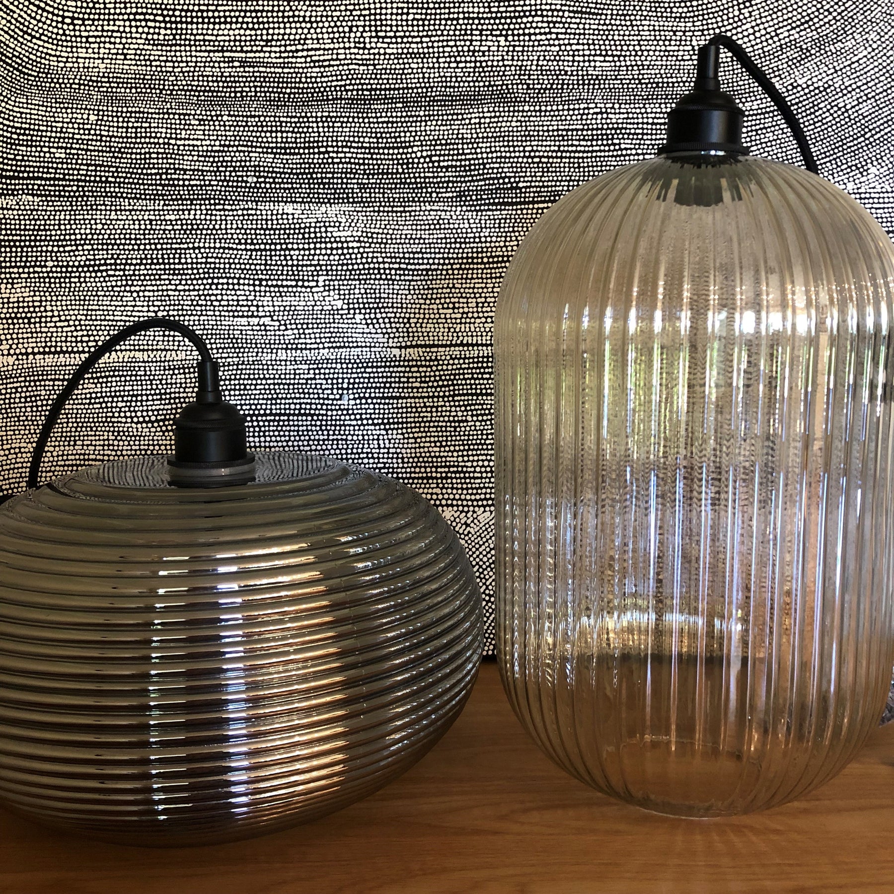 Loy Smoke Glass Rippled Pendant Lamp