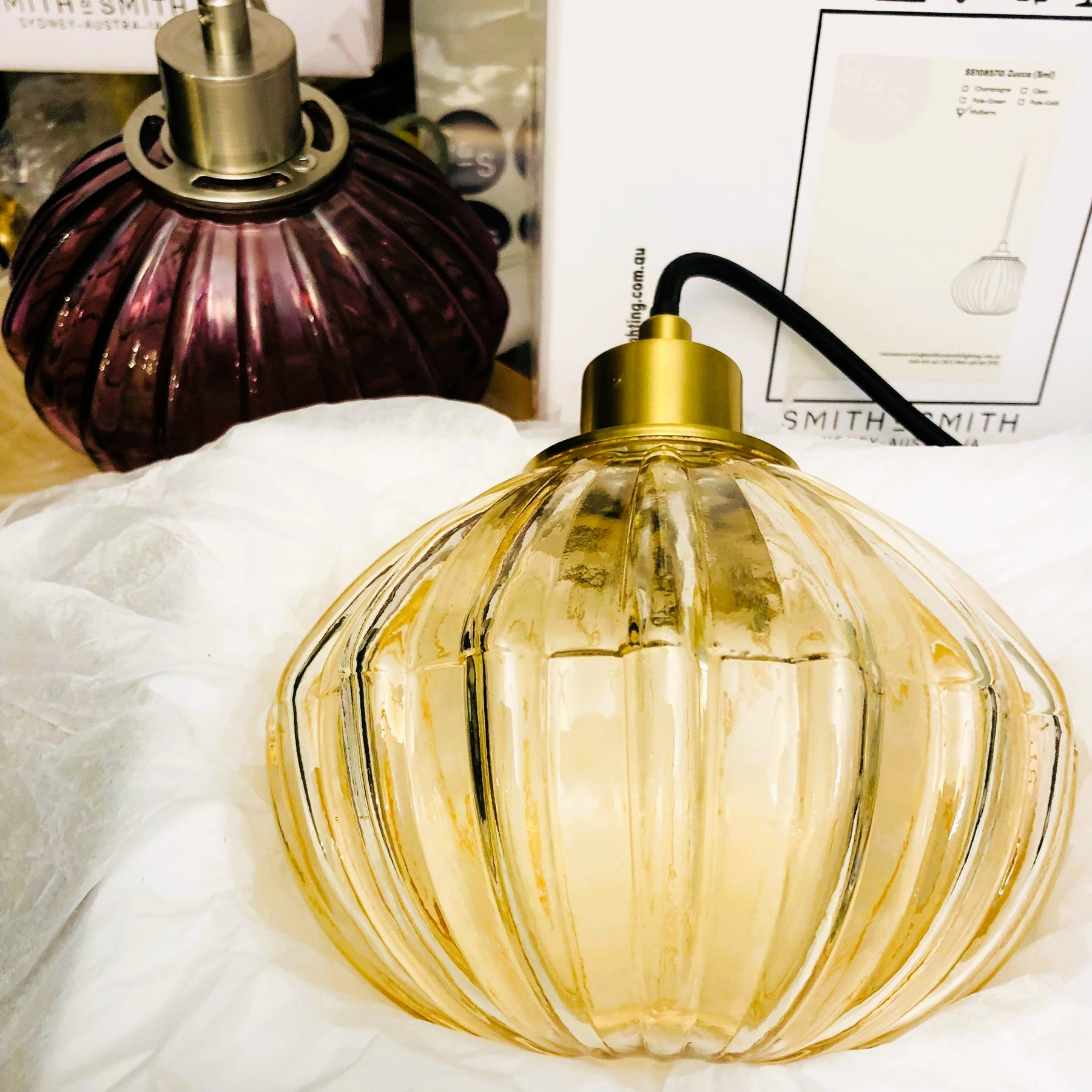 Zucca Pale Gold Rippled Glass Pendant Lamp Small