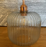 Cohen Small Hand-blown Lantern Pendant in Clear Glass with copper lamp holder