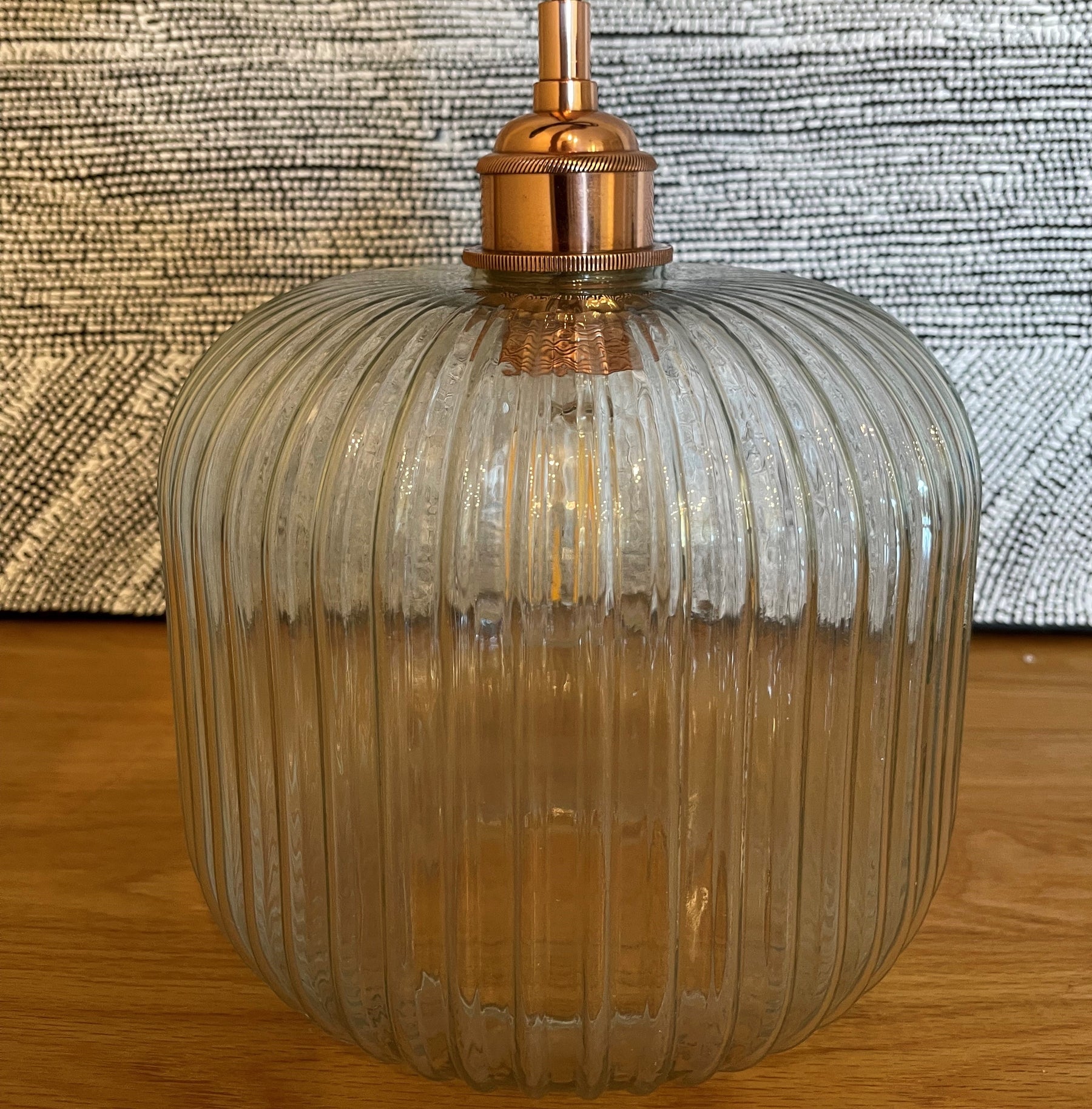 Cohen Small Hand-blown Lantern Pendant in Clear Glass with copper lamp holder