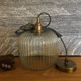 Cohen Small Hand-blown Lantern Pendant in Clear Glass with grey cord and brass lamp holder