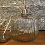 Cohen Small Hand-blown Lantern Pendant in Clear Glass with white cord and nickel lamp holder
