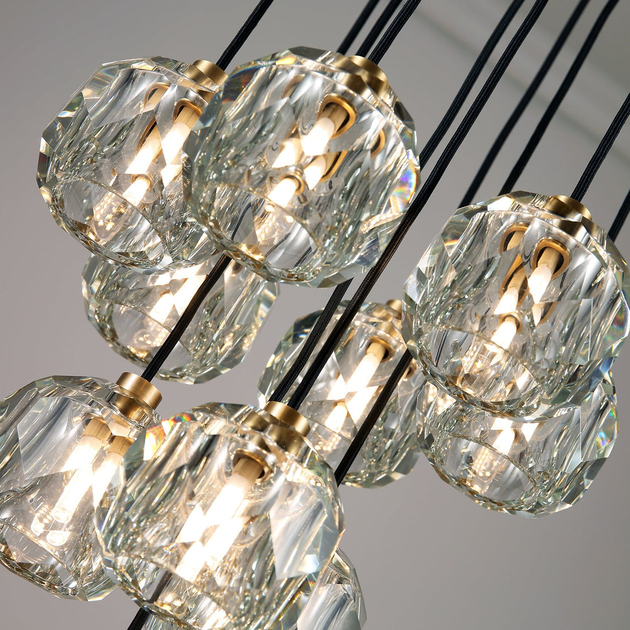 SMITH&SMITH Howard 10 Crystal Ball Cluster Pendant close up illuminated