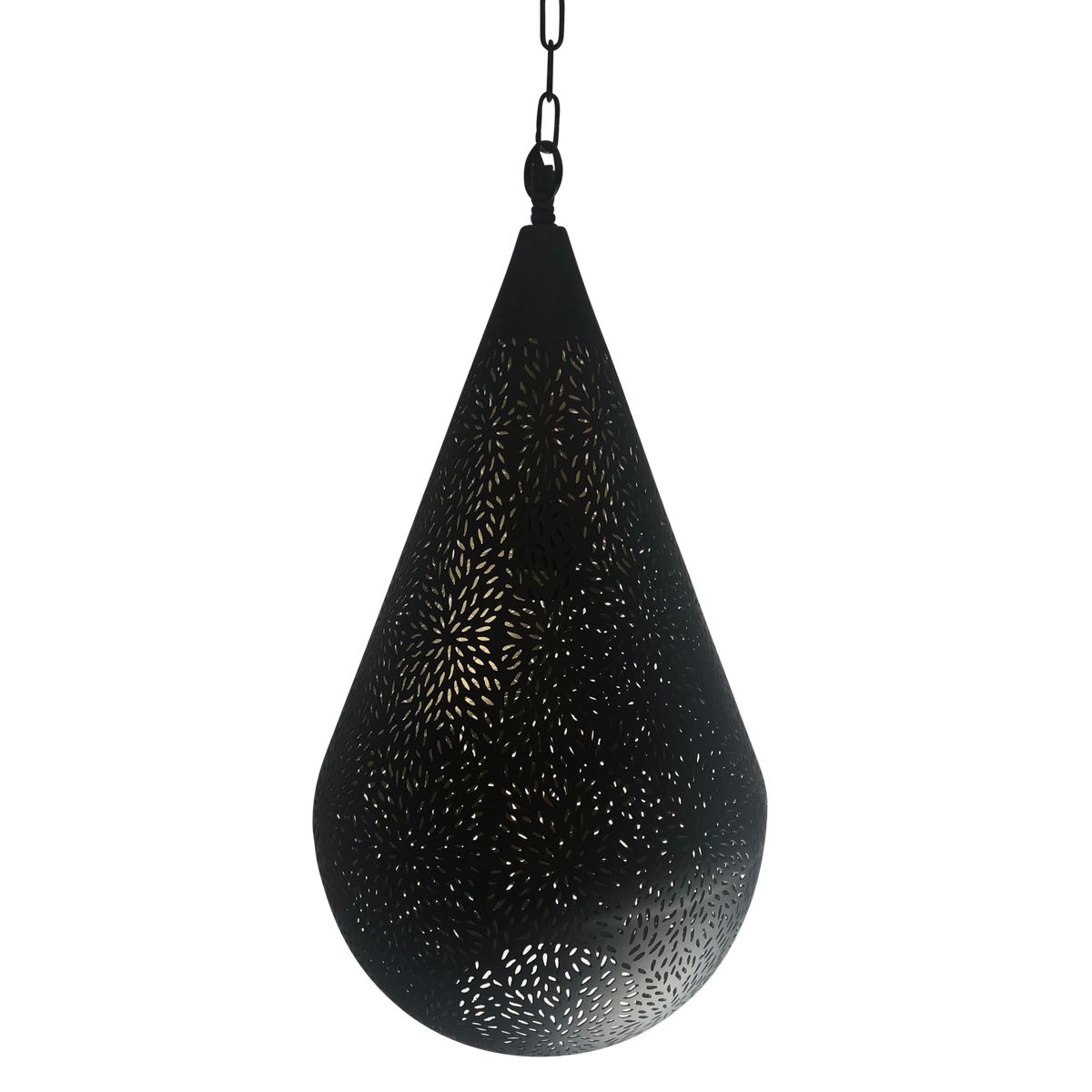 SMITH&SMITH Lighting Kova Large Black Perforated Teardrop Pendant Lamp in Aquarius style ZAF11098BK closer up profile view