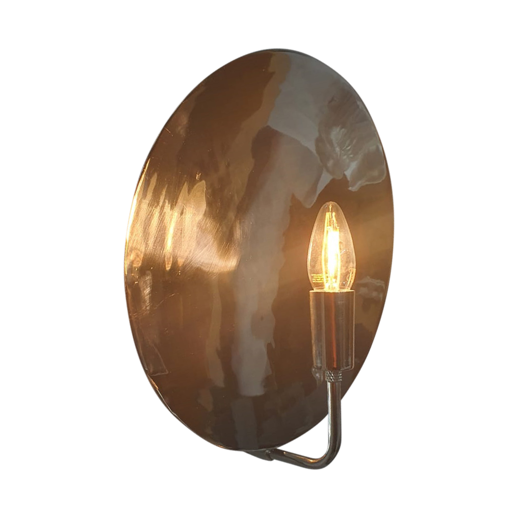 SMITH&SMITH Lighting Sydney Ana Round Sconce Wall Light in Polished Silver finish illuminated side profile view