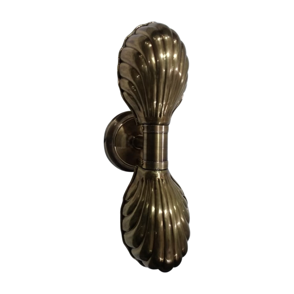 SMITH&SMITH Lighting Sydney Calico Brass Scallop Seashell Shaped Double Sconce Wall Light up-down view
