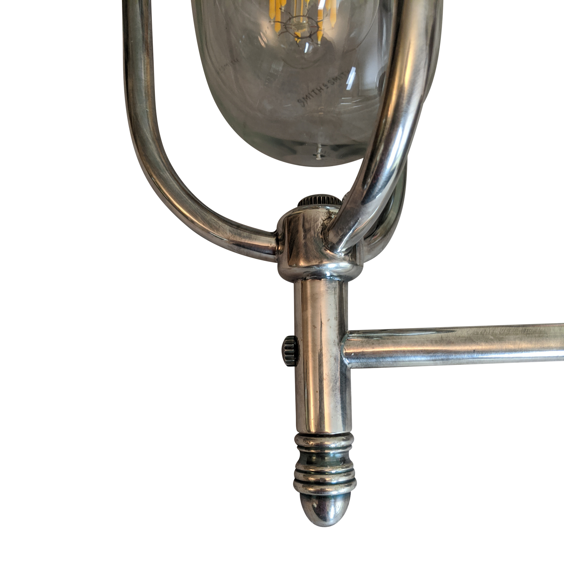SMITH&SMITH Lighting Sydney Flagstaff Outdoor Wall Sconce in Silver close up view of lamp arm