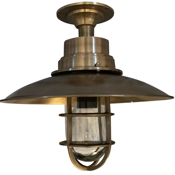 SMITH&SMITH Lighting Sydney Highlands Brass Outdoor Ceiling Lamp with clear glass  side profile view close up