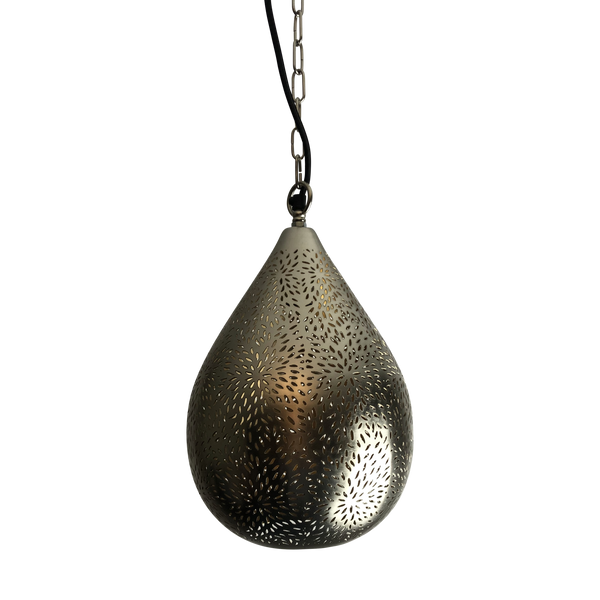 SMITH&SMITH Lighting Sydney Kova Small Metallic Nickel Perforated Teardrop Pendant Lamp Aquarius style ZAF10225NI profile view