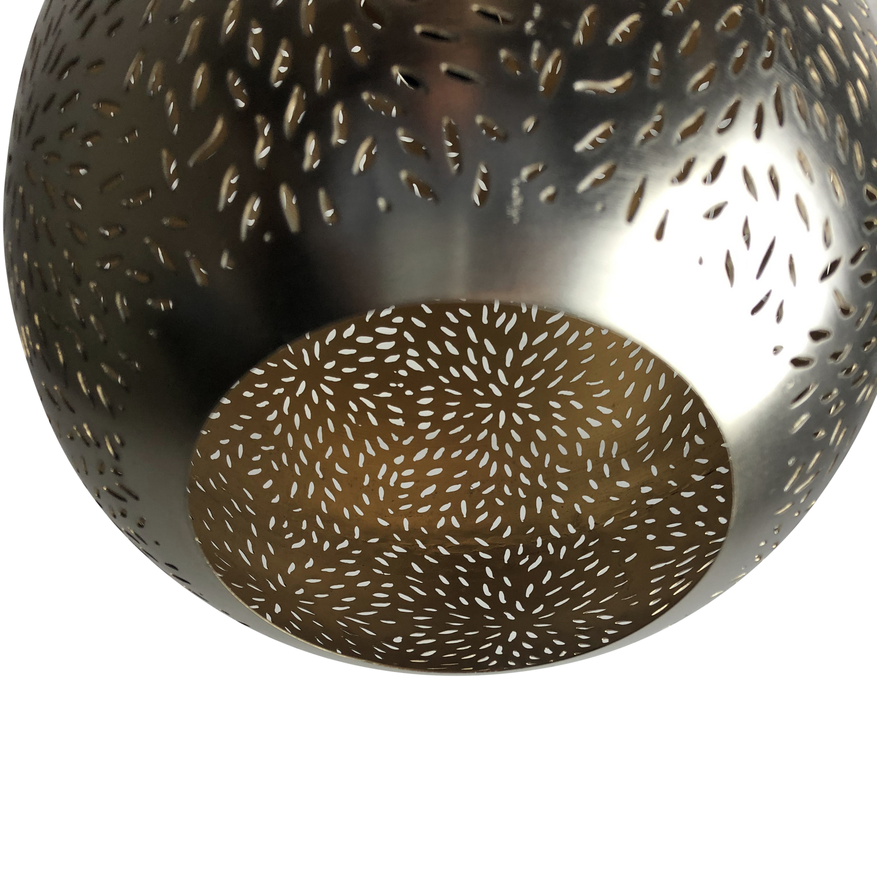 SMITH&SMITH Lighting Sydney Kova Medium Metallic Nickel Perforated Teardrop Pendant Lamp Aquarius style ZAF10226NI bottom up view