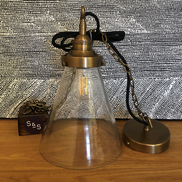 Rivina Small Antique Brass Hand-blown Glass Cone Pendant Lamp