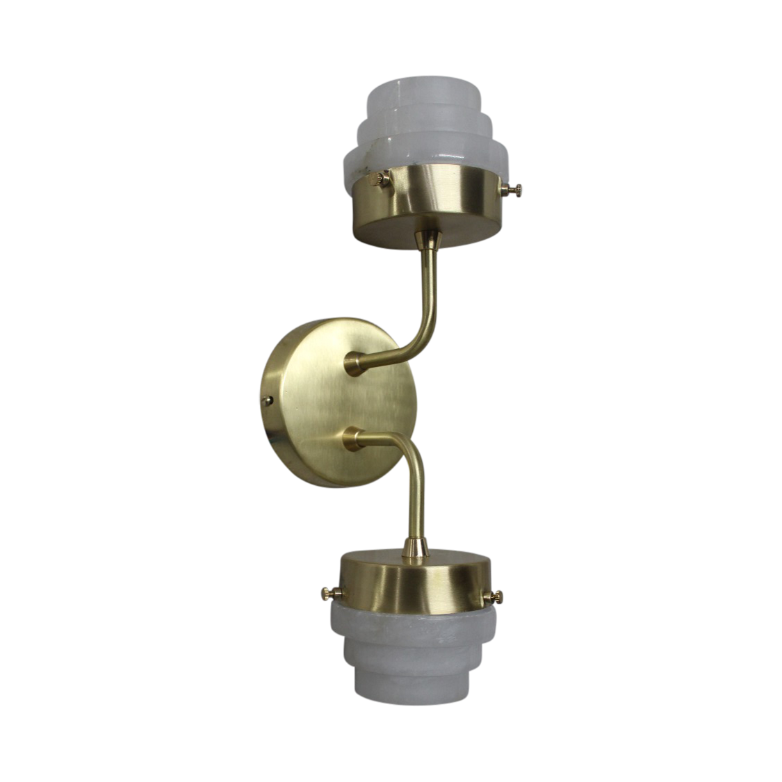 SMITH&SMITH Lighting Sydney Rockingham Double Sconce Brass Wall Light with Alabaster shade  up down profile view non-illuminated