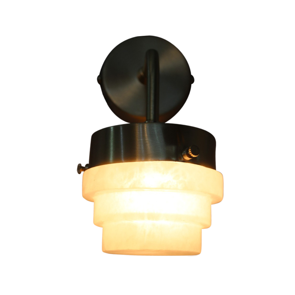 SMITH&SMITH Lighting Sydney Rockingham Single Sconce Brass Wall Light with Alabaster shade front profile view