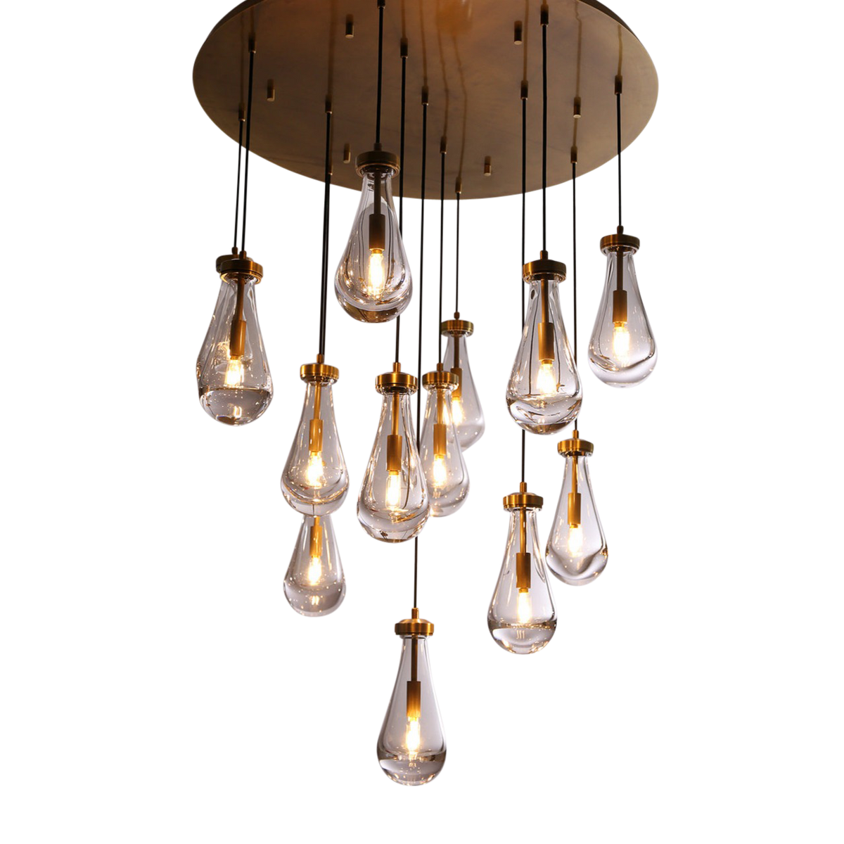 SMITH&SMITH May Teardrop Clear Glass Shade with Brass Statement Chandelier