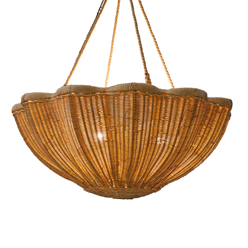 SMITH&SMITH Poppy Rattan Hanging Light with natural rattan finish and rope drop