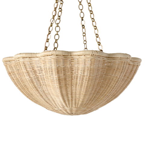 SMITH&SMITH Poppy Rattan Hanging Light in Natural rattan finish with brass chain