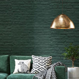 SMITH & SMITH Walton Large Antique Brass Iron Riveted Dome Pendant Lamp hanging in and Australian Lounge Room above a green lounge suite insta