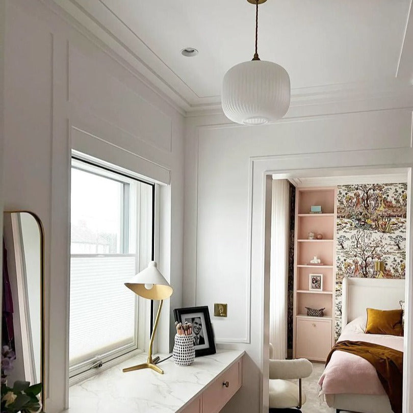 Ashter Hand-blown Lantern Pendant in Matte-white Opal Glass