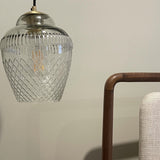 SMITH&SMITH Clear Glass Zarz Pendant Lamp used as bed side lamp in this Melbourne bedroom. insta