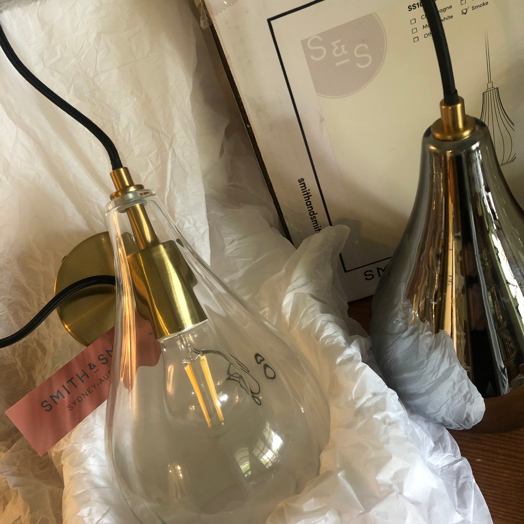 Allard Rippled Teardrop Pendant Clear or Smoke Glass